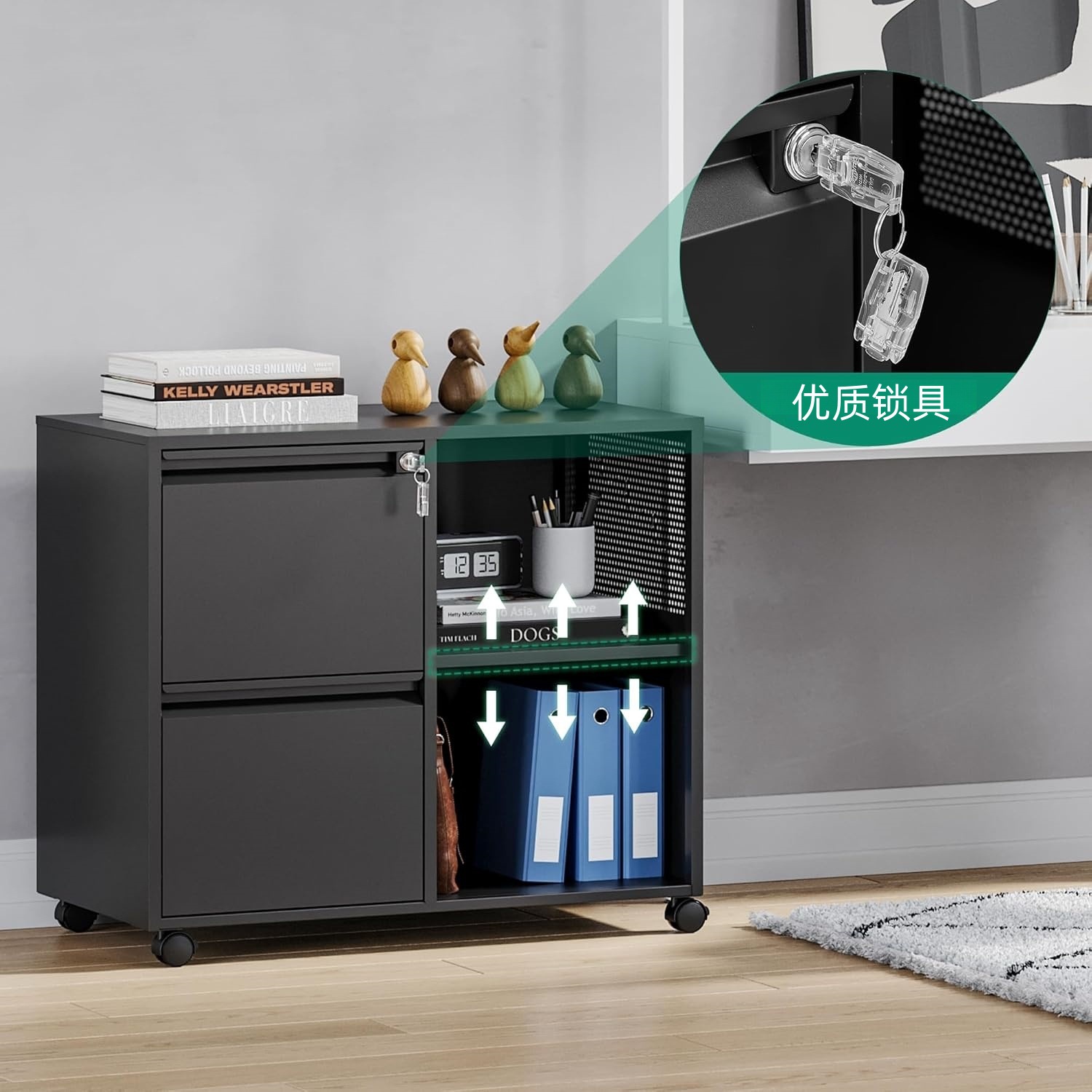 Gabinete de almacenamiento doméstico de acero personalizado Amazon Mesita de noche simple Europa y América Locker negro Fábrica de suministro transfronterizo