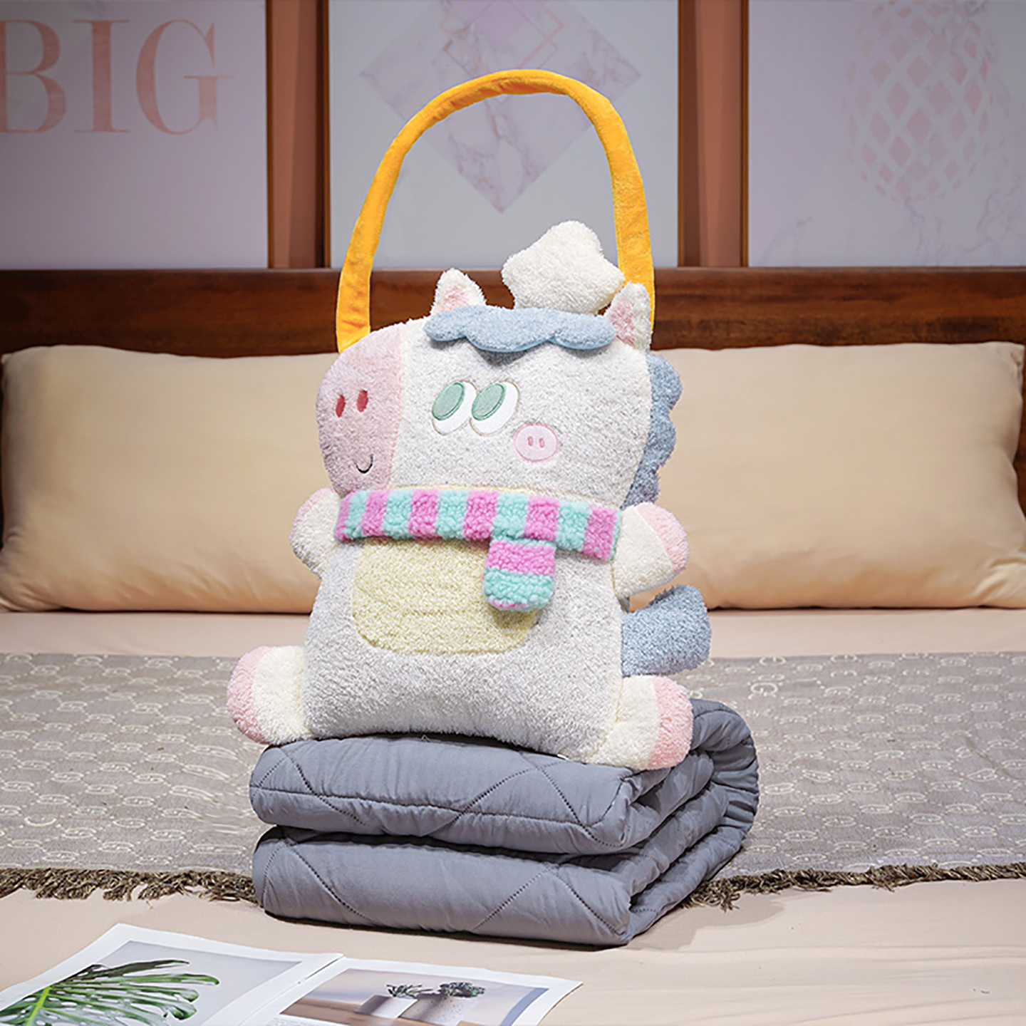 Cute colcha de almohada, manta de automóvil de doble propósito, almohada de coche 2 en 1, almohada de siesta de oficina, cojín de sofá