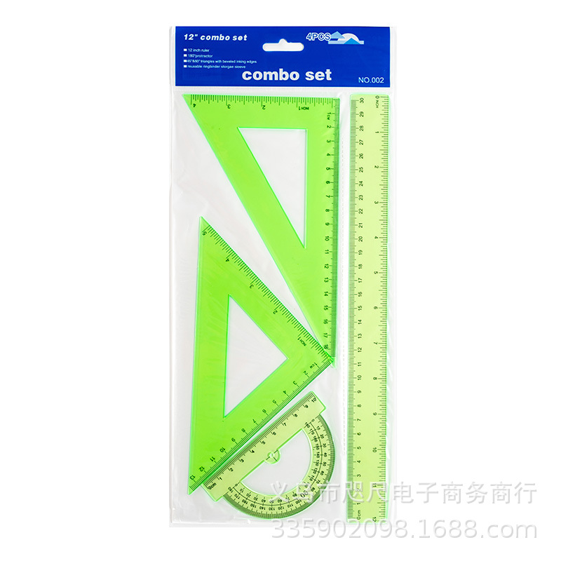 Conjunto de regla transfronteriza 30CM color traje transparente triángulo regla triángulo papelería traje de dibujos animados herramienta fuente fabricante