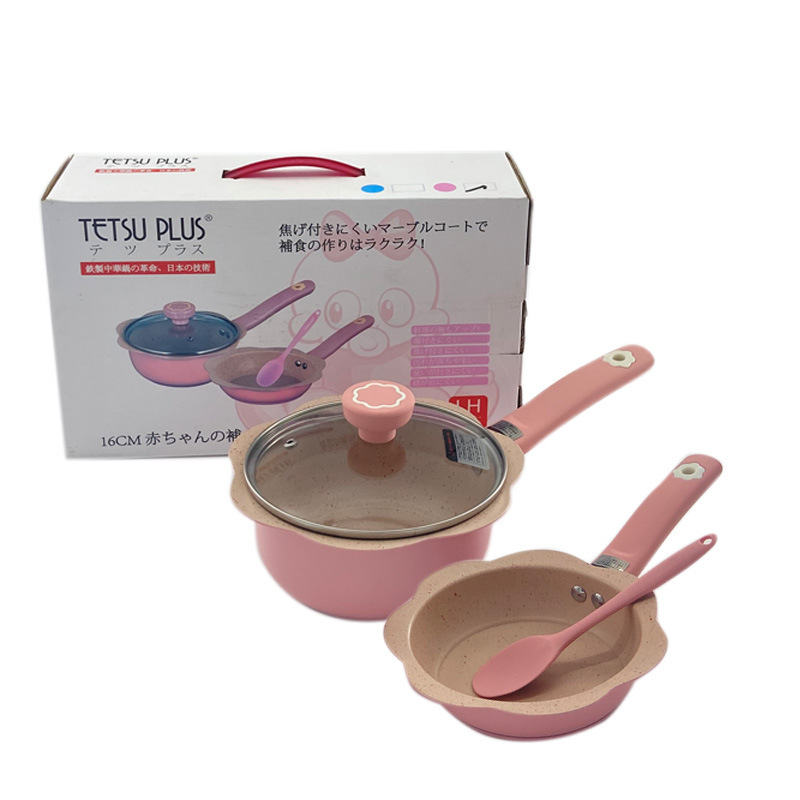 宝宝辅食锅可爱砂锅套装儿童奶锅泡面锅麦饭石不粘锅批发