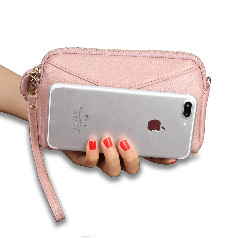 Fashionable small clutch bag with zipper, wrist bag, purse, long wallet, shoulder bag, genuine leather, Korean style