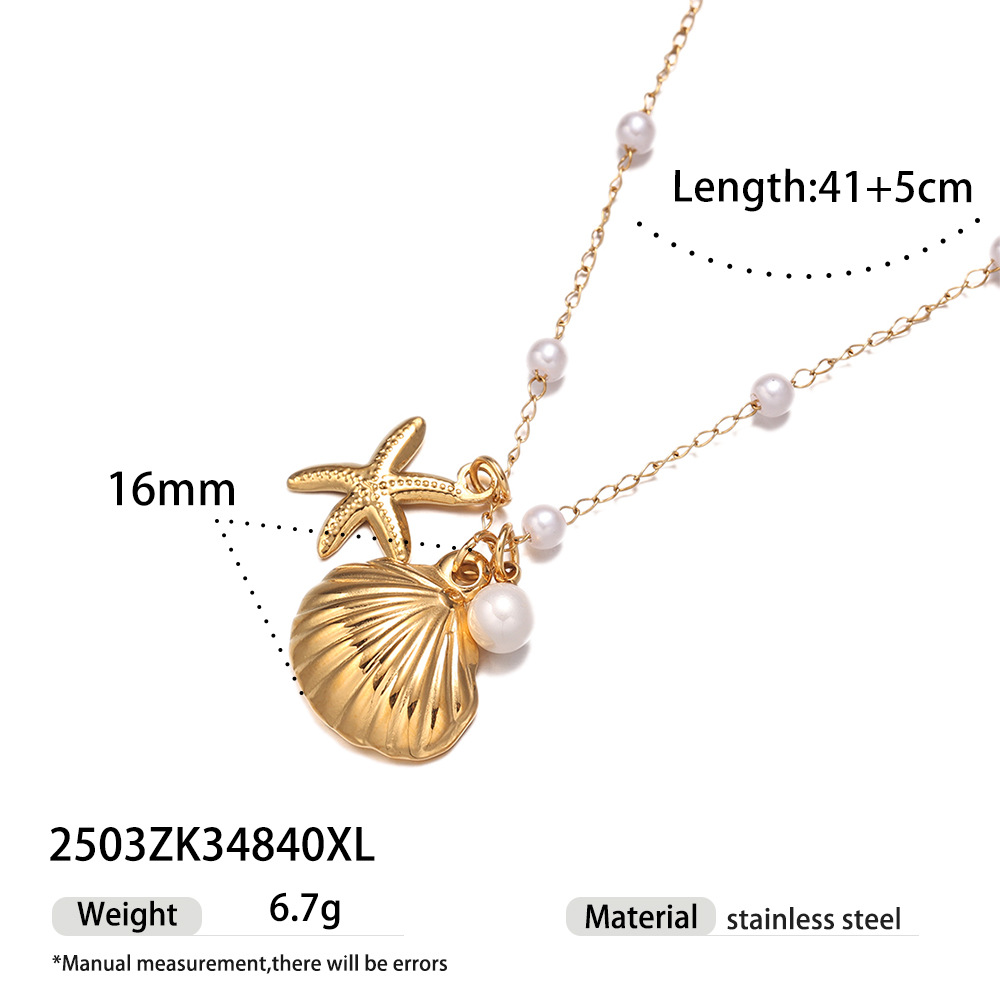 Tena Europa y América Shell Estrella de mar Viento del océano Collar de acero inoxidable Mujer Moda de nicho Estilo de playa Collar de cadena de clavícula image 7