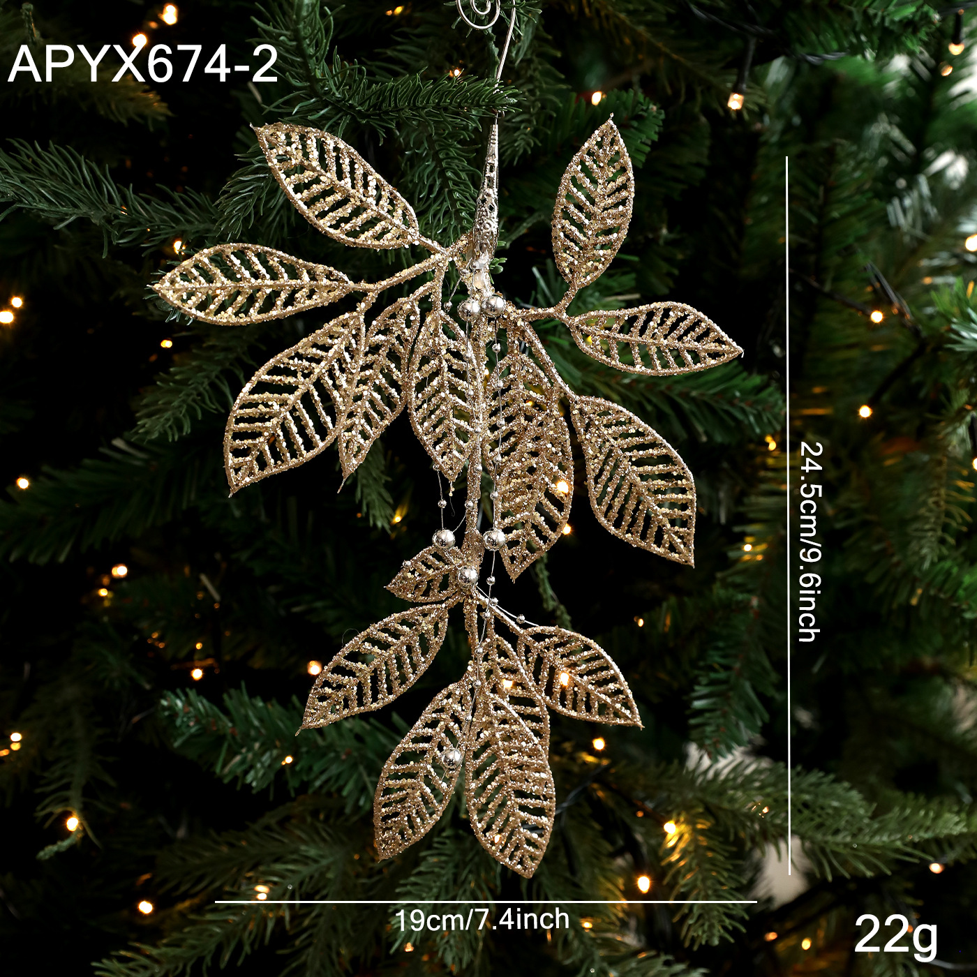 Hoja de helecho transfronterizo hojas de plástico flores de oro hojas de flores de Navidad polvo de oro polvo pegajoso enchufe de árbol de Navidad decoración de diseño de vacaciones
