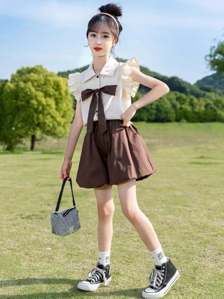 女童夏装套装2025新款薄款洋气polo领短袖儿童夏季短裤休闲两件套