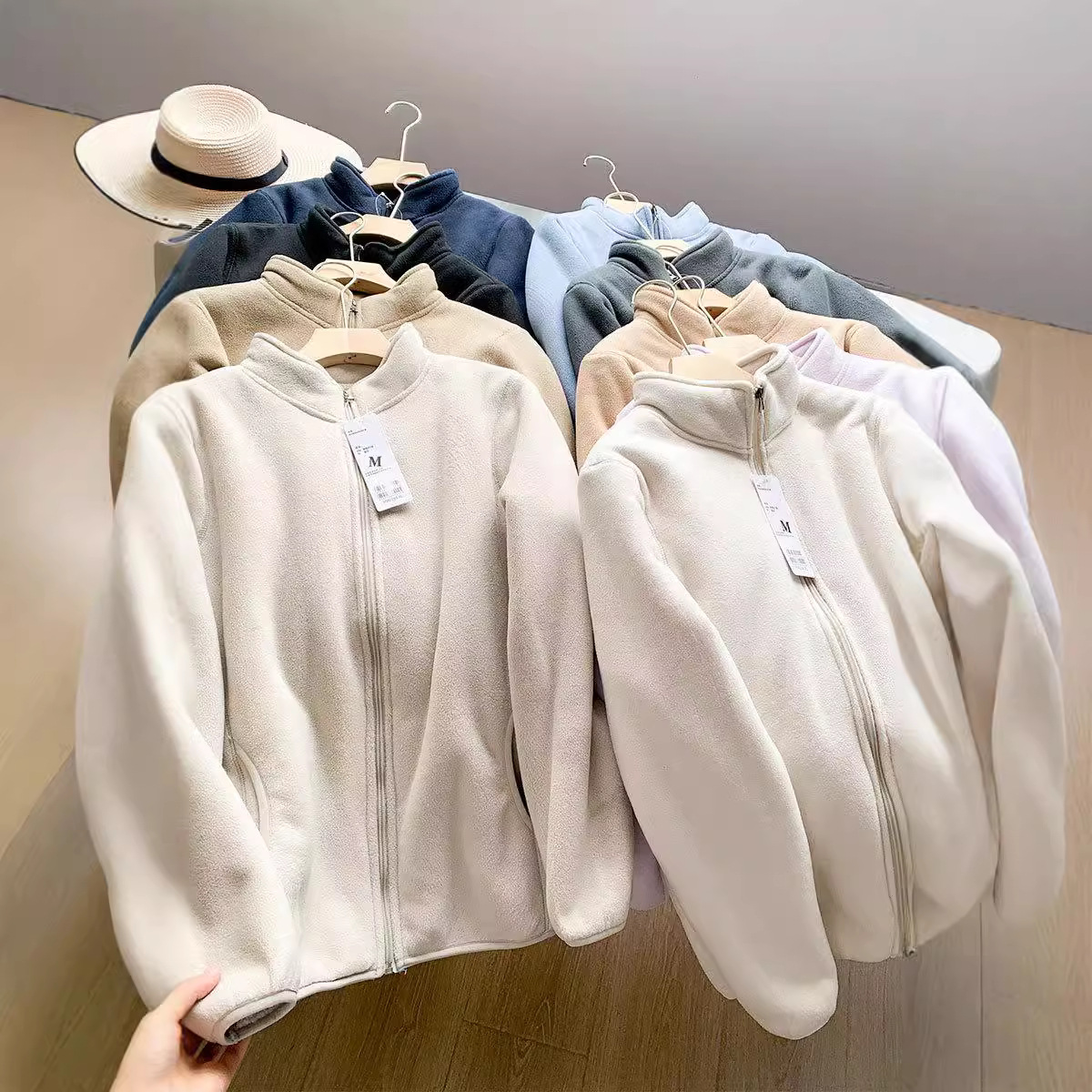 韩版2024秋冬双面抓绒衣立领开衫女保暖加绒加厚情侣珊瑚绒外套男