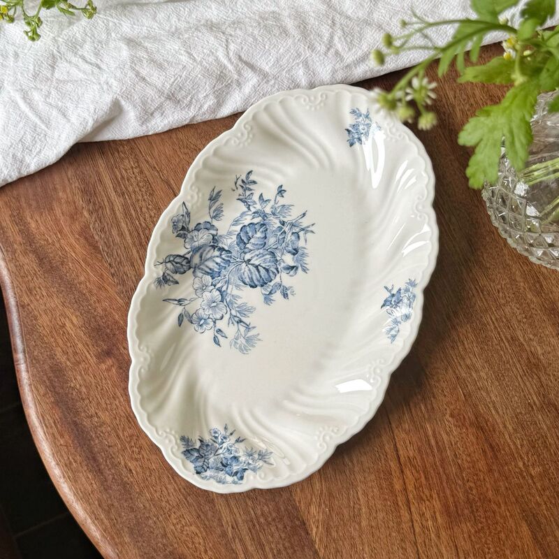 法式蓝色凌霄花浮雕陶瓷餐具盘子陶瓷碗咖啡杯碟下午茶餐盘高脚盘|undefined
