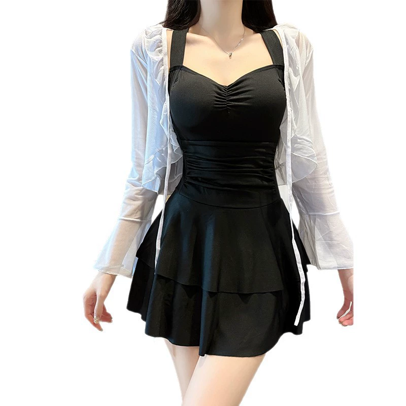 Monokini платье для плавания, Женщины, облегающая слойная юбка, цвета белый/серый синий/чёрный, размеры S–3XL