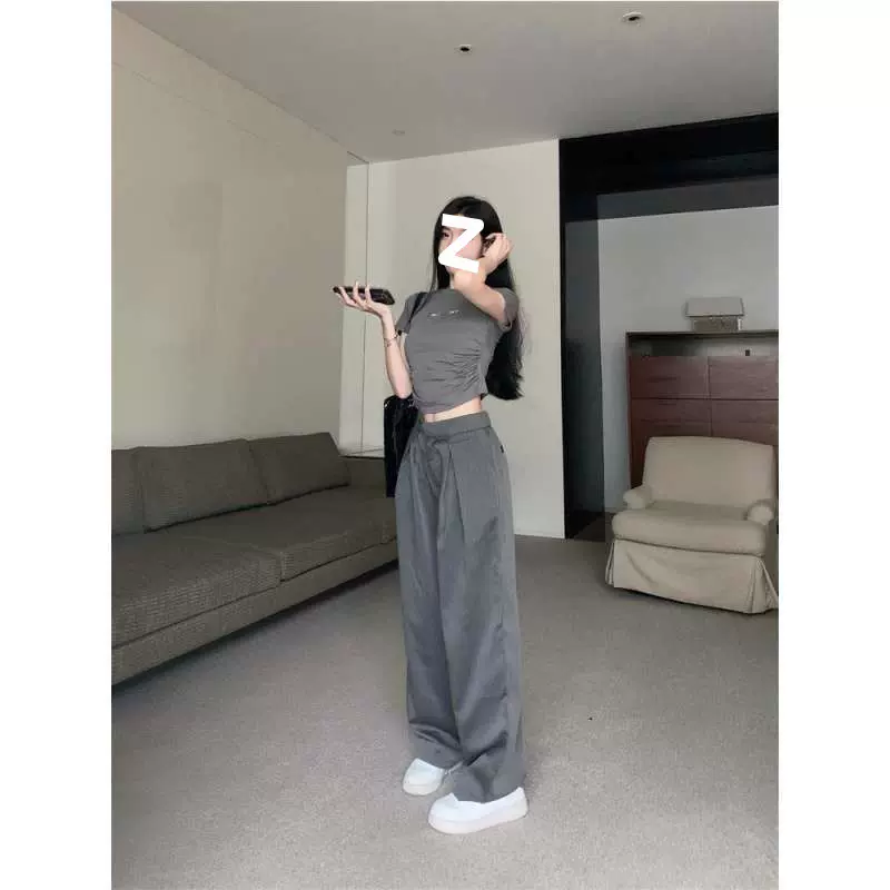 bm纯欲性感甜辣妹修身短款小上衣女2024夏季显瘦掐腰短袖T恤小衫