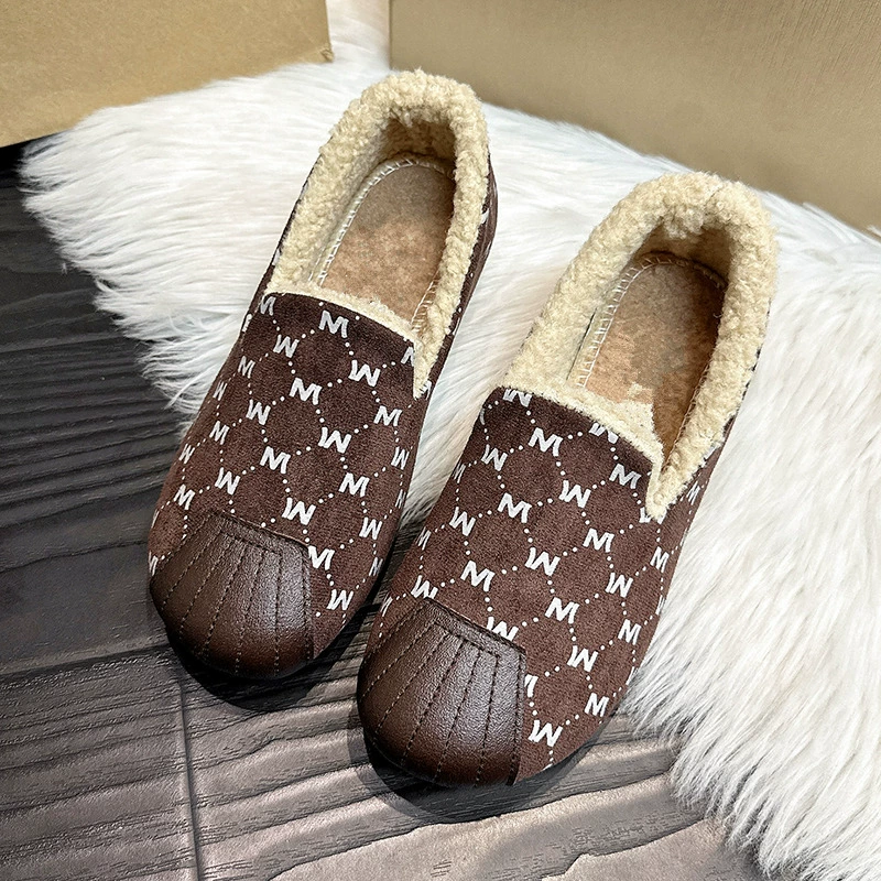 Demi‑season warm slippers, PVC upper, suede‑effect and faux‑fur trim, Korean style, sizes 36–40