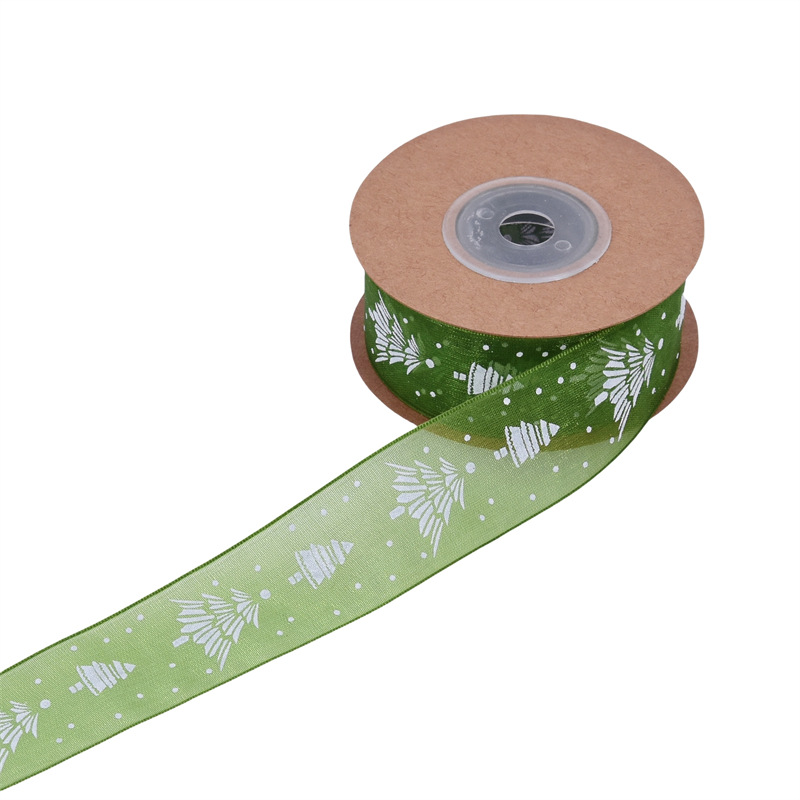Navidad transfronteriza ribbon decoración de pastel impresa ribbon de árbol de Navidad gaza caja de regalo material ramo