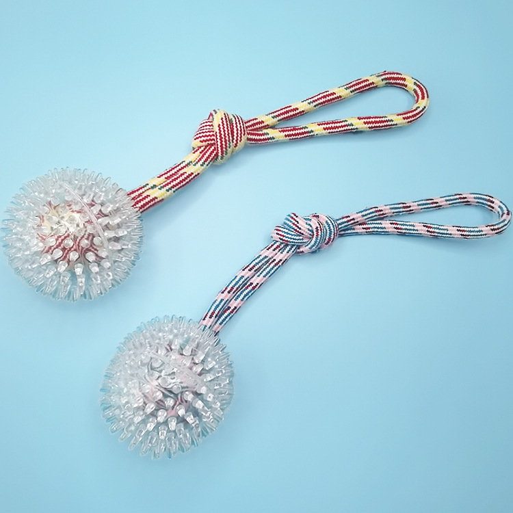 Nuevo juguete transfronterizo para perros Bola de cuerda de algodón tejida a mano bola Thorn bola resistente a los mordiscos entrenamiento molar juguete interactivo para mascotas