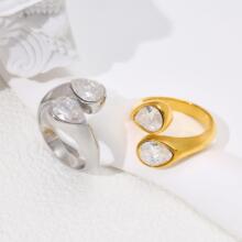 轻奢时尚设计双层水滴钻戒指女欧美个性简约钛钢女指环不掉色批发