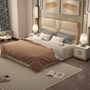 Postmodern Simple Leather Bed Leather Art Bed 1.8m Accessible Luxury Ins Master Bedroom Large and Small Apartment Storage Soft-Packed Double Bed
