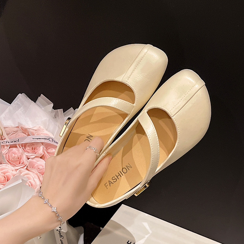 Mary Jane shoes, round toe, soft flat shoes, women's shoes, 2026 spring new style, flat sole, diagonal strap, women's Mary Jane shoes