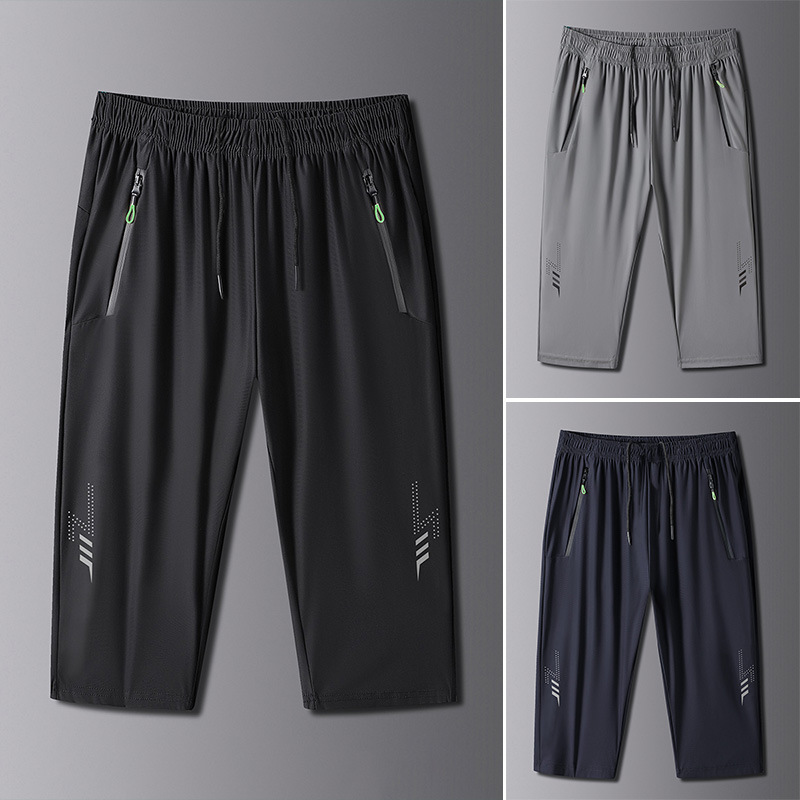 Large size ice silk cropped pants men's running thin casual pants sports workwear shorts men's dropshipping
