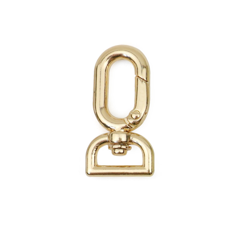 En stock bolsa de ropa hardware gancho hebilla aleación de zinc colgante chapado D cola en forma de huevo hebilla bolsa con cadena hebilla de resorte de metal