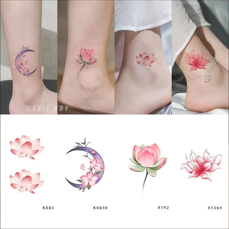 Super Fairy Beautiful Lotus Color Tattoo Girl Washable Sexy Fresh Sweet Cool Foot Bare Clavicle Waterproof Sticker