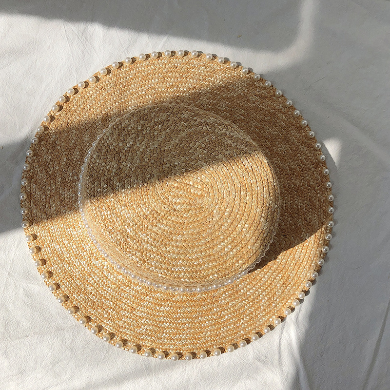 1260g Weight Sun Hat Hats Type Casual, Outdoor Occasion Straw Material Solid Color Pattern Summer Season Women's Gender Pearl Design Elegant, Simple Style Style Big Eaves Rim Women's Elegant Simple Style Solid Color Pearl Big Eaves Sun Hat 3