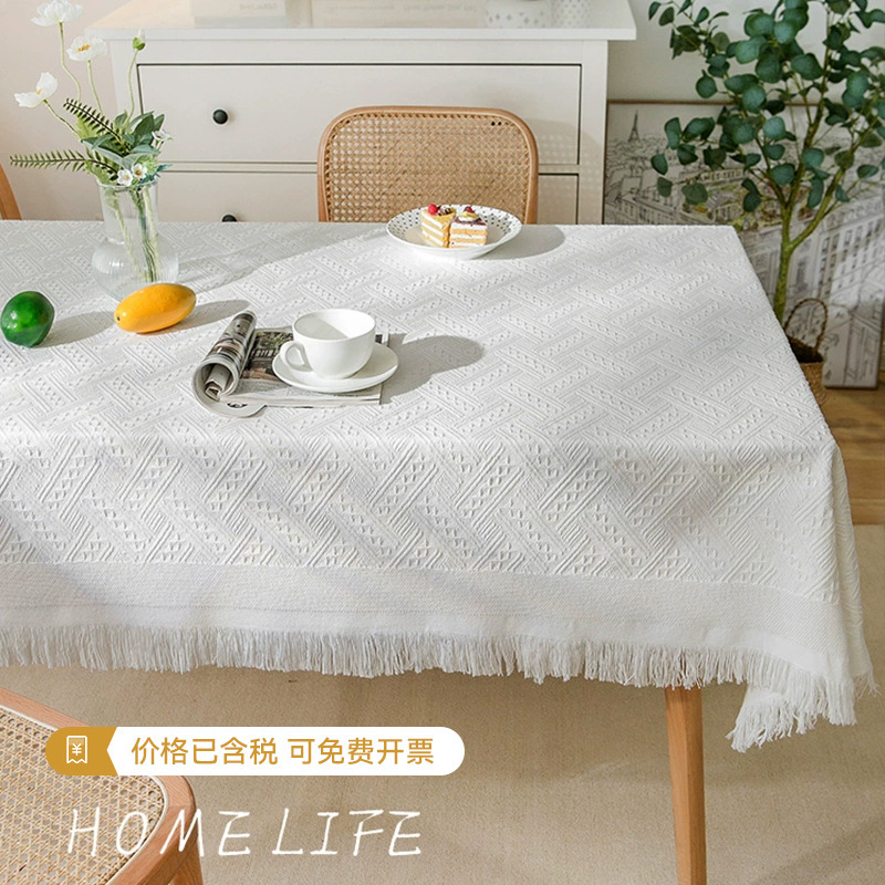 Nordic Tablecloth Cotton Yarn High-grade Tablecloth Tea Table Cloth Tassel Wear-resistant Tablecloth Dust-proof Waffle Table Cloth Round Tablecloth
