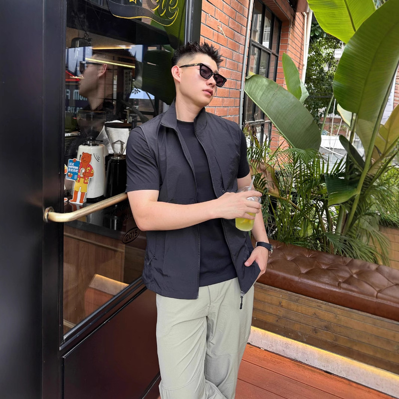Longjia Quick-Drying Vest Summer Sun Protection Outdoor Functional Matching Stand-Up Collar Jacket Sleeveless Multi-Flap Pocket Pants Lightweight Top for Men