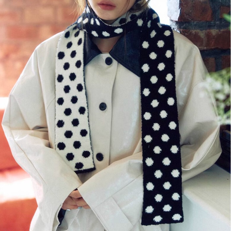 Autumn and Winter New Double-Sided Polka Dot Knitted Long Scarf for Women Korean Style Fashionable Versatile Preppy Style Soft and Waxy Warm Scarf Autumn and Winter New Double-Sided Polka Dot Knitted Long Scarf for Women Korean Style Fashionable Versatile Preppy Style Soft and Waxy Warm Scarf