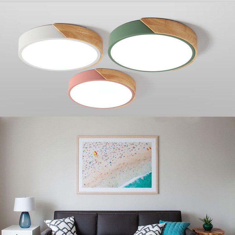 Nordic Macaron Ceiling Lamp Simple Modern Ultra-thin Round Led Side Wood Lamp Children's Room Bedroom Study Lamps