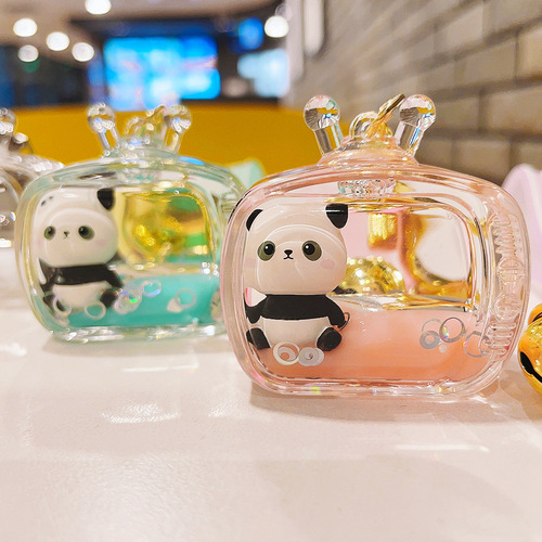 Oiled Acrylic Floating Doll Panda Keychain Exquisite Quicksand Keychain Bag Pendant Claw Machine Gift Wholesale
