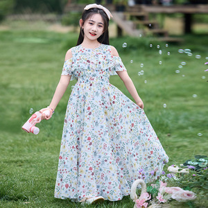 女童连衣裙夏装儿童雪纺裙子夏季中大童小女孩沙滩碎花长裙公主裙