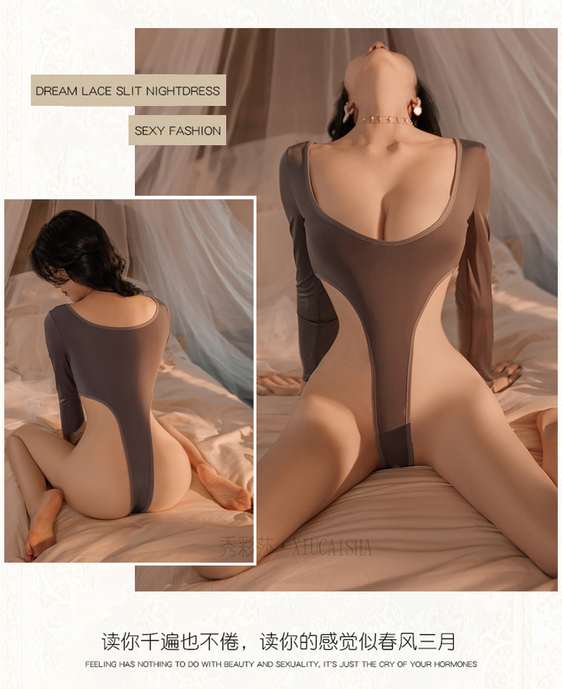 Open-Crotch Polyester Bodysuit Lingerie, Grey One-Size Roleplay Jumpsuit for Women — detail image 16