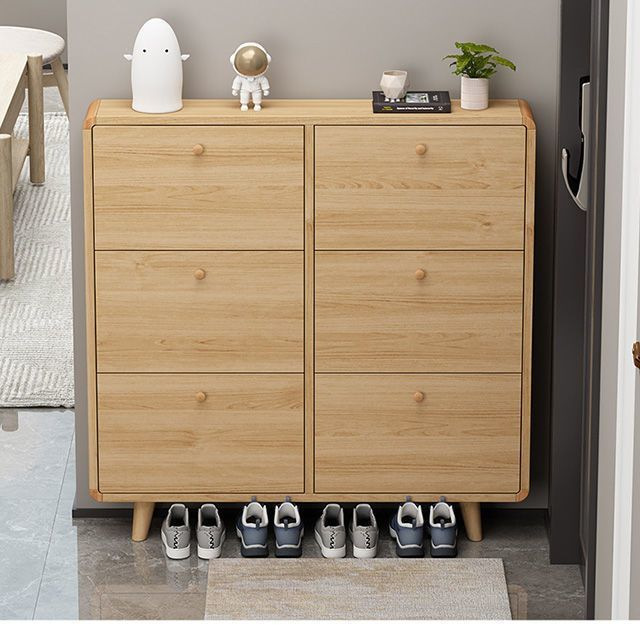 All Solid Wood Ultra-Thin Tipping Shoe Cabinet Simple New Home Ultra-Narrow Foyer Cabinet Door Large Capacity Real Wood Shoe Cabinet