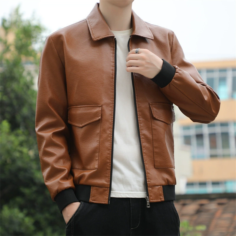 2023 осень новая мужская кожаная одежда плюс бархатная куртка повседневная куртка корейская тенденция стройная молодая мужская одежда