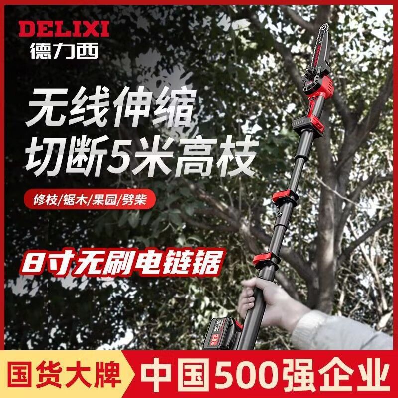 德力西电链锯锂电锯充电电锯家用小型手持高枝锯伸缩杆修枝伐木锯