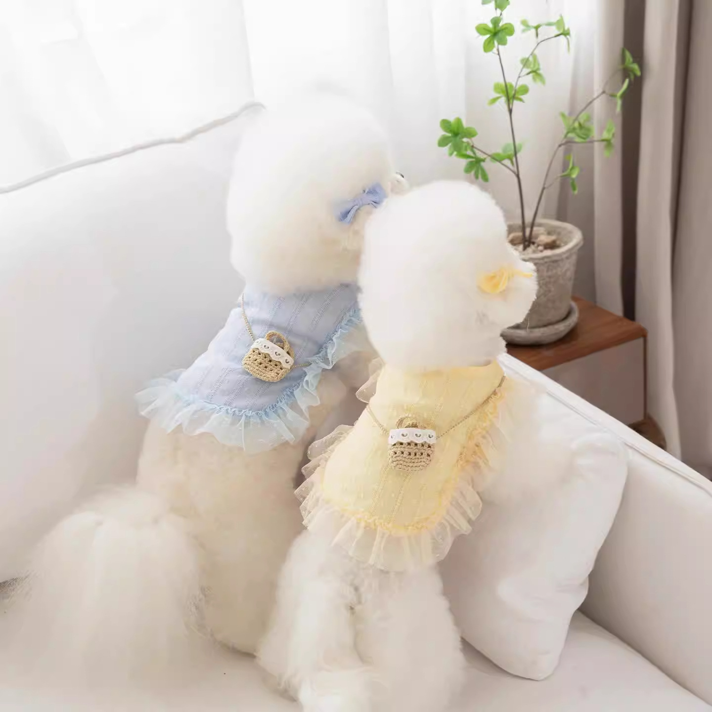 Perro pequeño de encaje amarillo Bichon vestido de princesa bolso de mensajero cachorro verano falda de hada perro mascota ropa de perro falda