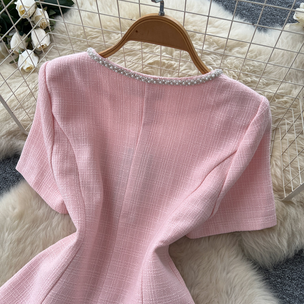 Inspired Women's Pink Two Piece Set Summer Short Sleeve High Waisted Pleated Skirt Sophisticated And Elegant_ecoleips.com