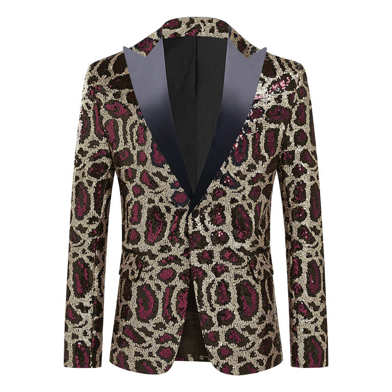 Cross-Border American Size Leopard Print Sequin Suit Performance Clothing Men's Sequin Stage Performance Clothing Leopard Print Jacket Large Size