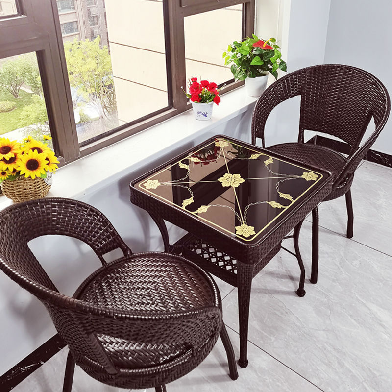 다크 브라운: 넓어진 55제곱미터 테이블 + 회전 의자 2개 [핫 세일] 무료 쿠션