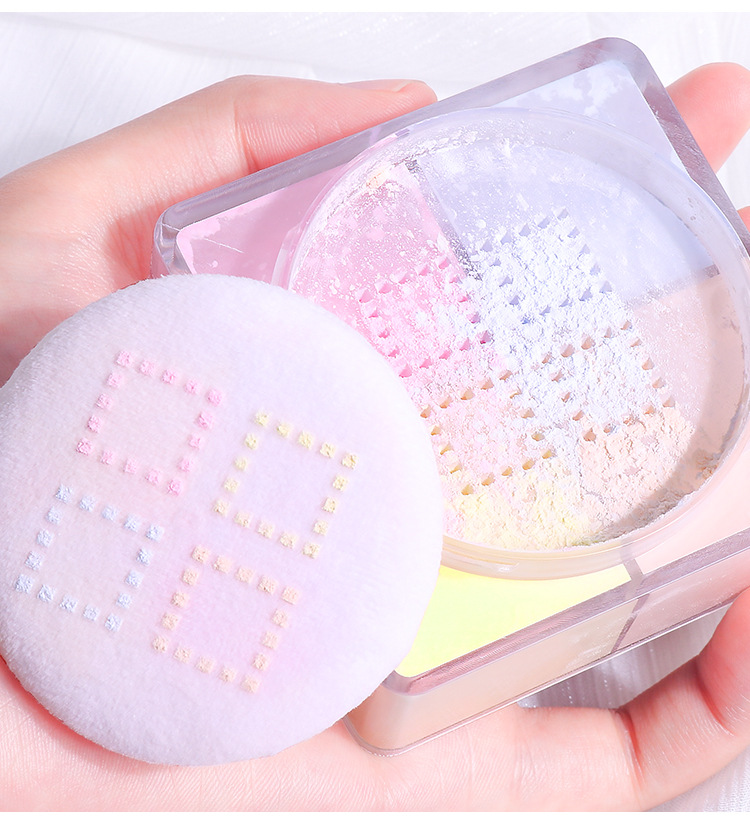 Four-grid loose powder is waterproof, sweat-proof, long-lasting oil-control and does not smudge. The matte powder compact provides concealer and brightens. Four-color setting powder undefined