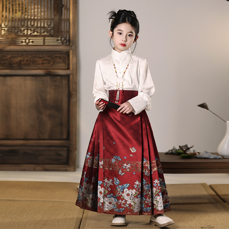女童马面裙古装汉服唐装长袖国潮儿童明制古风套装公主半身裙中式