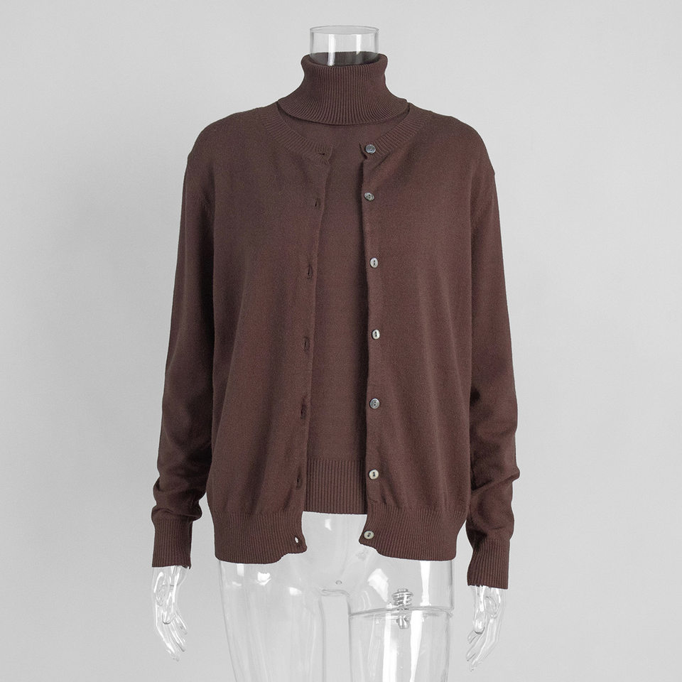 Bộ áo len dệt kim nữ cổ cao không tay kèm áo cardigan dáng suông — Áo vest màu nâu, Áo vest màu xám đậm, áo vest màu vàng, áo vest màu xanh chi tiết 21