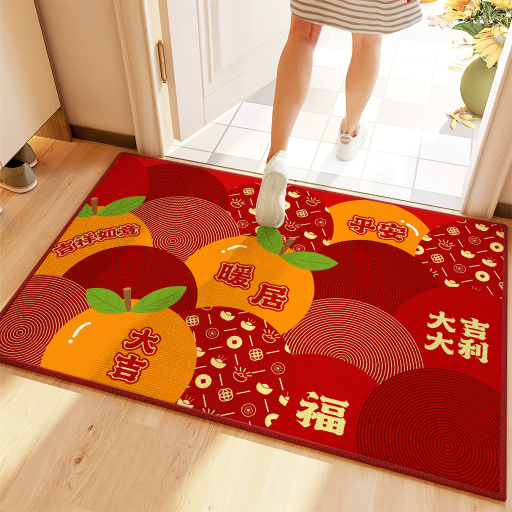 Alfombra de piso de estilo chino pasillo alfombra de puerta roja resistente a las manchas alfombra de pasillo se puede cortar alfombra de piso festivo y seguro