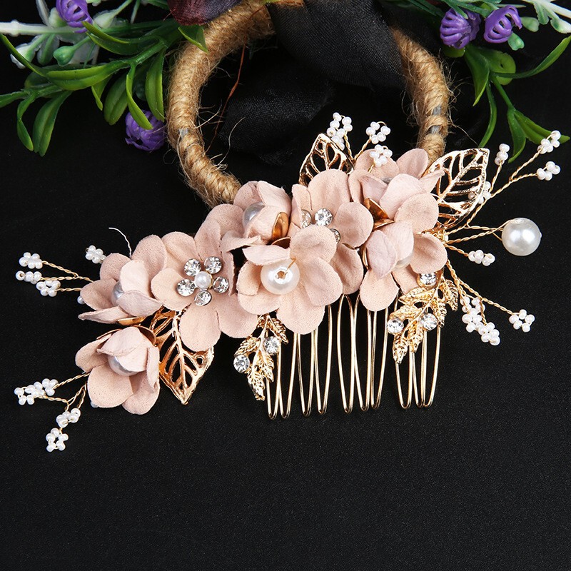 クロスボーダーの金色の葉の髪の櫛の髪の飾りの手作りの花嫁のセットの頭の飾りの花の挿し木の髪のヘアピンの花嫁の装飾品|undefined