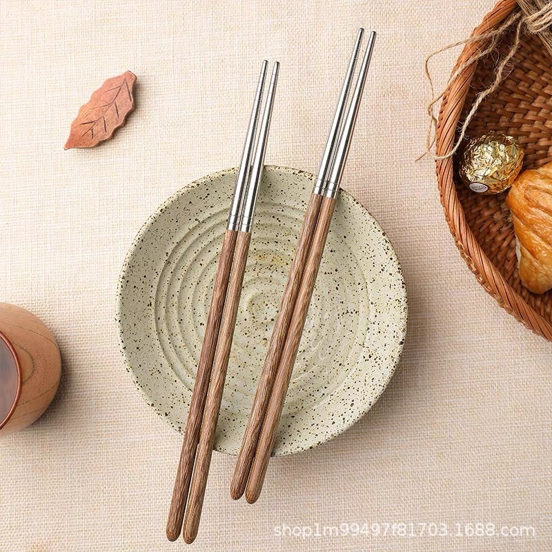 [Yuan hibiscus bamboo wood] chicken wing wood red sandalwood chopsticks household high-grade 304 stainless steel kitchen high temperature resistant non-slip