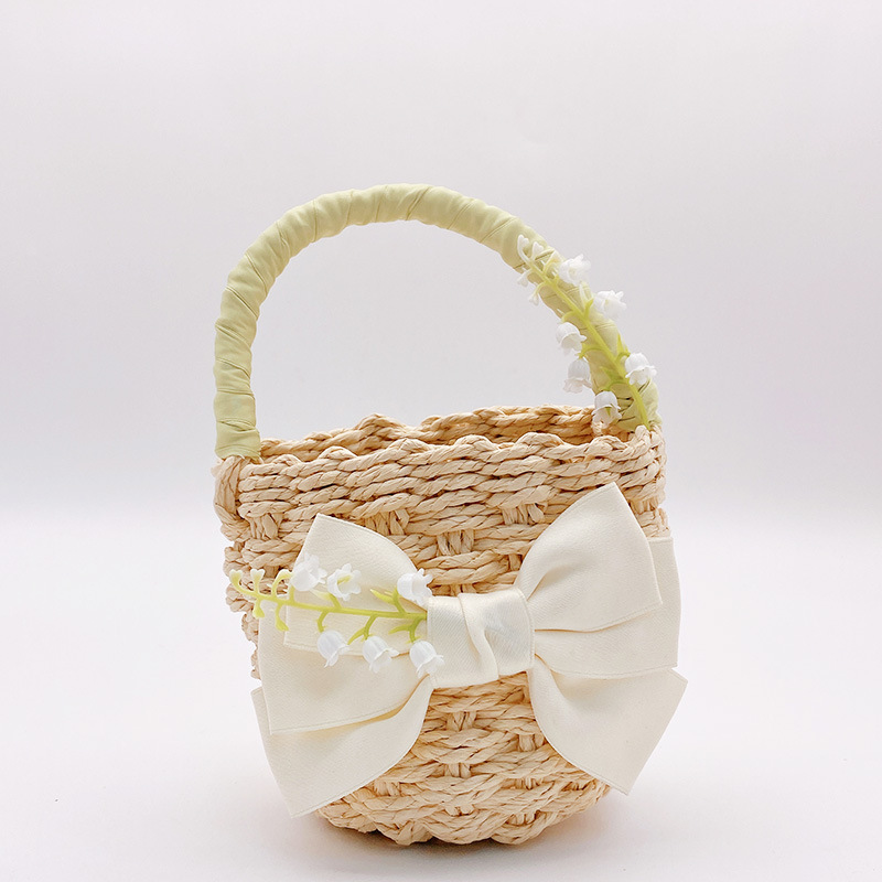 Women's Small Straw Flower Bow Knot Vacation Beach Weave Open Straw Bag display picture 1