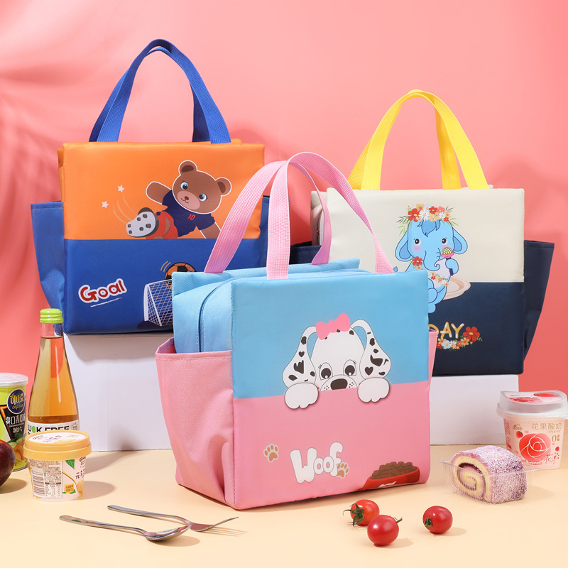 Nuevo bolso de aislamiento térmico portátil de doble bolso cuadrado de color de cartón de dibujos animados bolsa de almuerzo de gran capacidad bolsa de bento explosión de comercio exterior transfronterizo