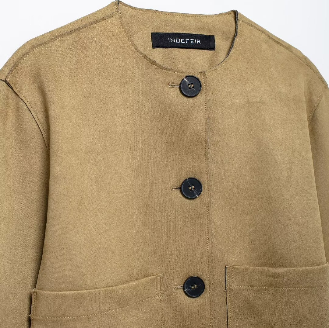 Dámske oblečenie jeseň a zima 2024 nová módna semišová bunda s textúrou_voghion.com