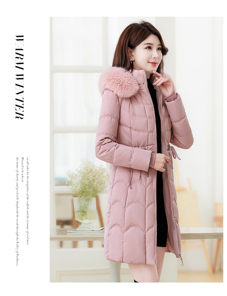 Women's Mid-length Down Jacket With Fur Collar Slim Fit Winter Coat_voghion.com