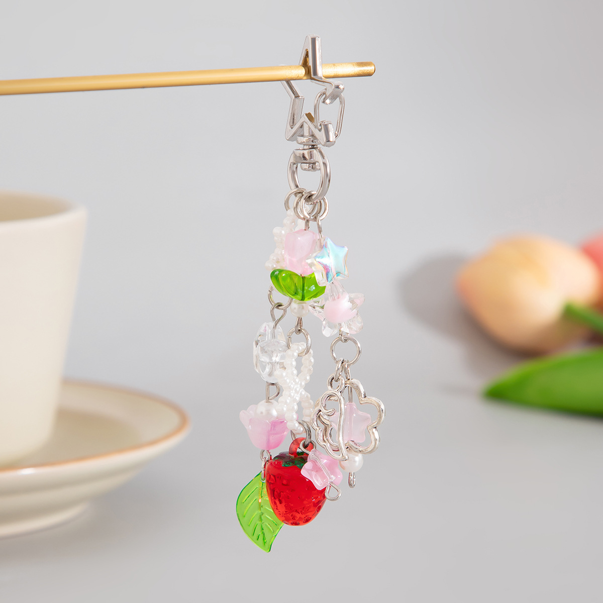 12g Weight Bag Pendant, Keychain Classification 1 Piece Quantity Daily Occasion Alloy Material Fruit, Strawberry Pattern Women's Gender Cute, Pastoral Style Cute Pastoral Fruit Strawberry Arylic Alloy Women's Bag Pendant Keychain 27