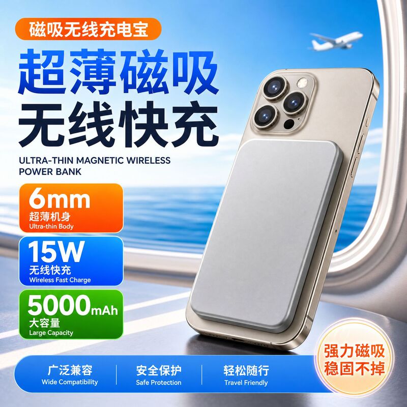 Semi-Solid Magnetic Wireless Power Bank 15W Fast Charging 6mm Ultra-Thin 5000Mah Suitable for Xiaomi 17 and Apple 17 Semi-Solid Magnetic Wireless Power Bank 15W Fast Charging 6mm Ultra-Thin 5000Mah Suitable for Xiaomi 17 and Apple 17