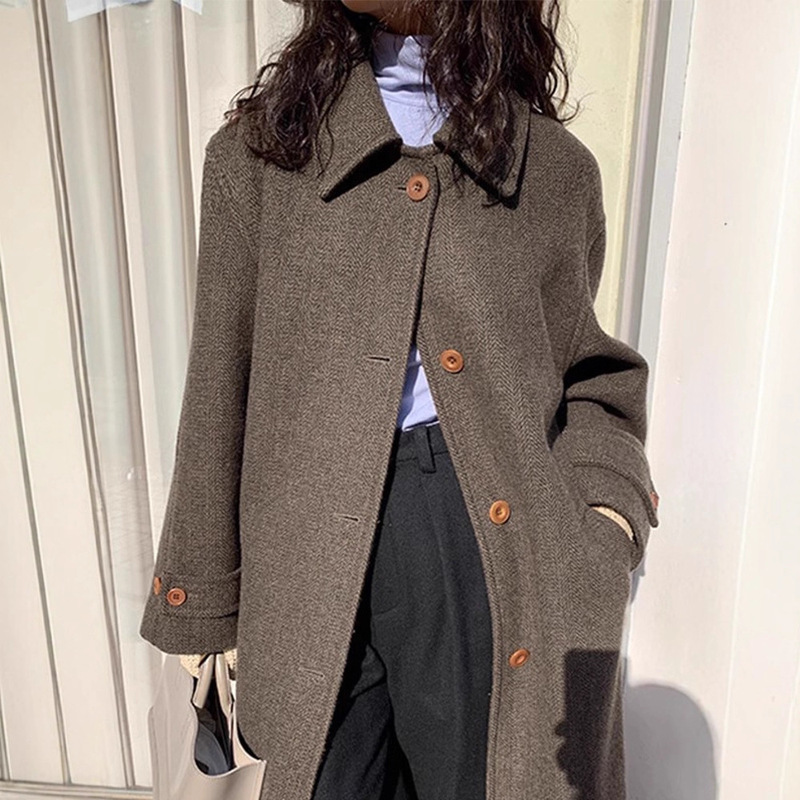 Spot Modest Mood Pure Color Single-Breasted Wool Outwear for Women Autumn and Winter New Korean Style Lapel Woolen Outwear Spot Modest Mood Pure Color Single-Breasted Wool Outwear for Women Autumn and Winter New Korean Style Lapel Woolen Outwear
