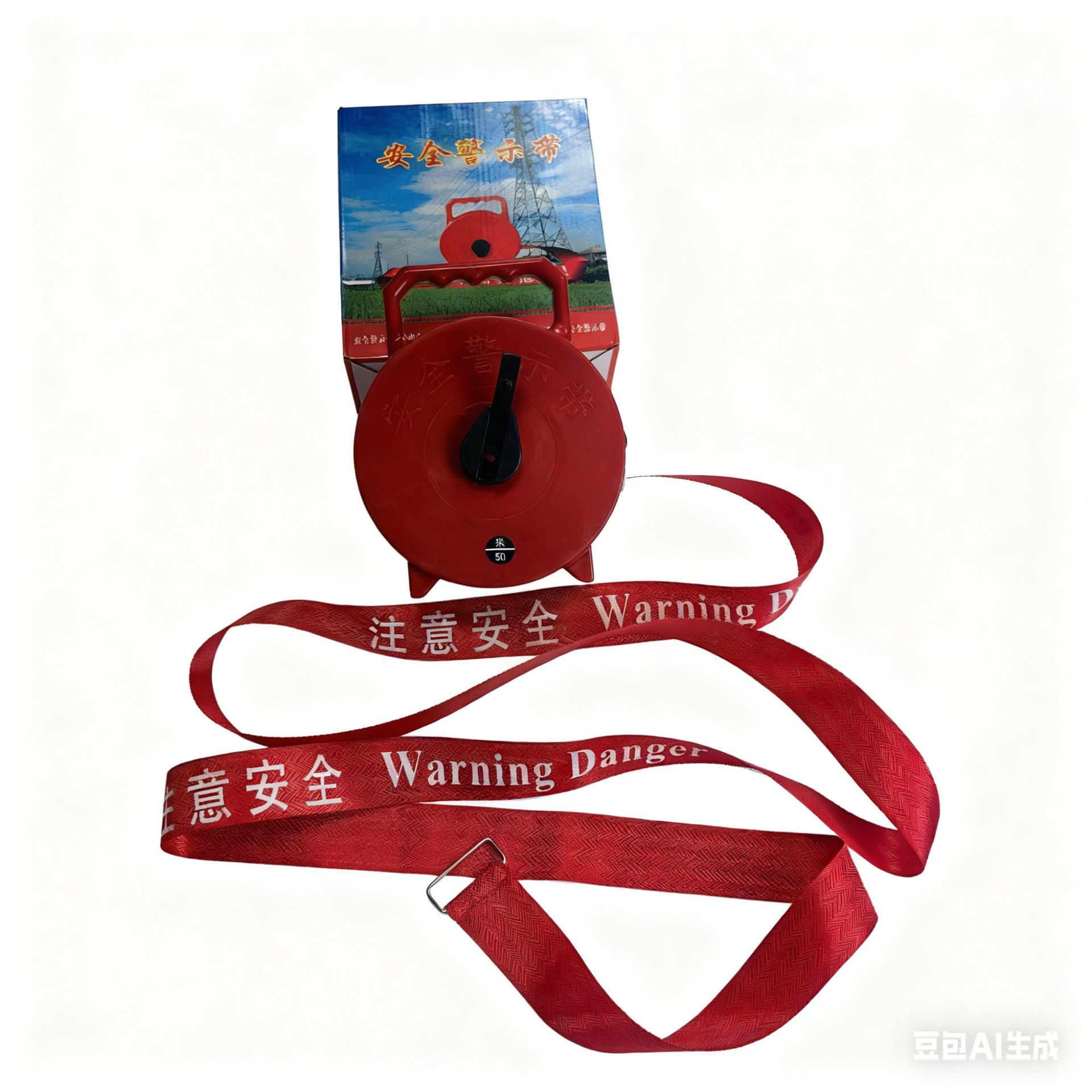 Fita de advertência/4.8cm * 50m/fundo vermelho com caracteres brancos, preste atenção à segurança/lona/caixa de bandeja portátil